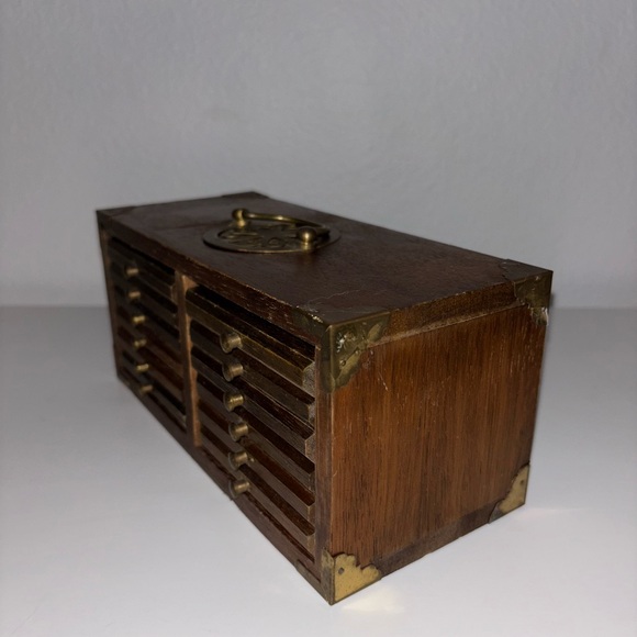 Vintage Oriental Wooden Coaster Set of 12 in Tansu Chest Box with Metal Hardware - Picture 4 of 5